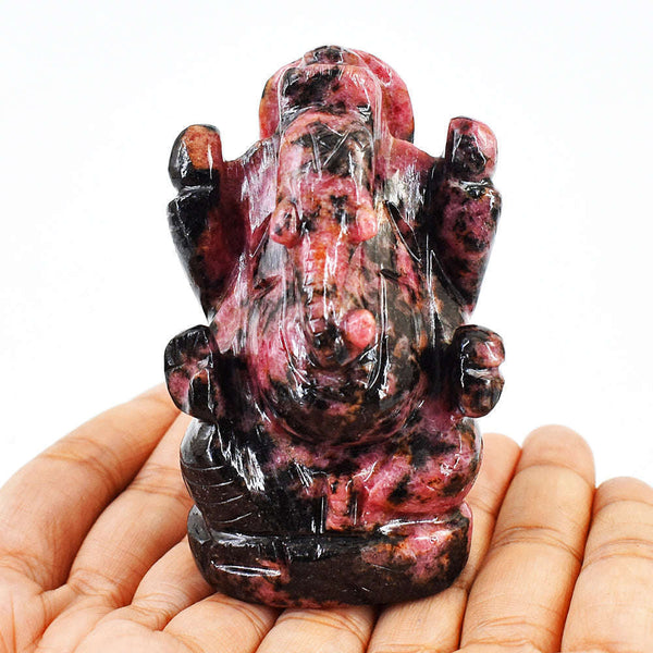 gemsmore:Rhodonite Hand Carved Genuine Crystal Gemstone Carving Lord Ganesha