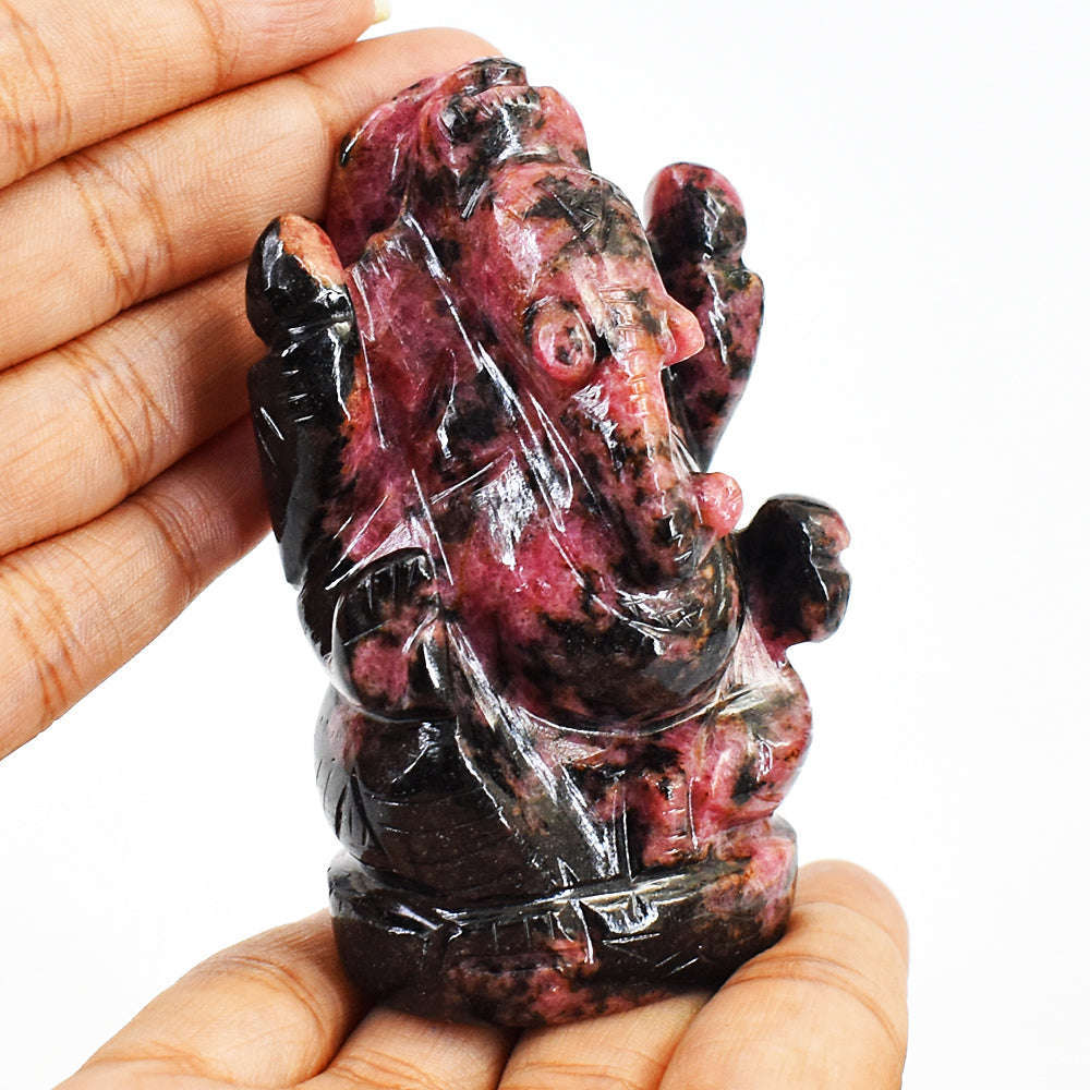 gemsmore:Rhodonite Hand Carved Genuine Crystal Gemstone Carving Lord Ganesha