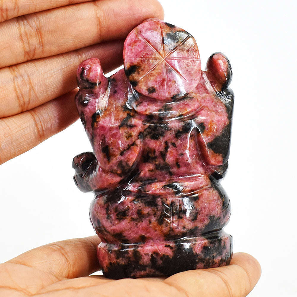 gemsmore:Rhodonite Hand Carved Genuine Crystal Gemstone Carving Lord Ganesha