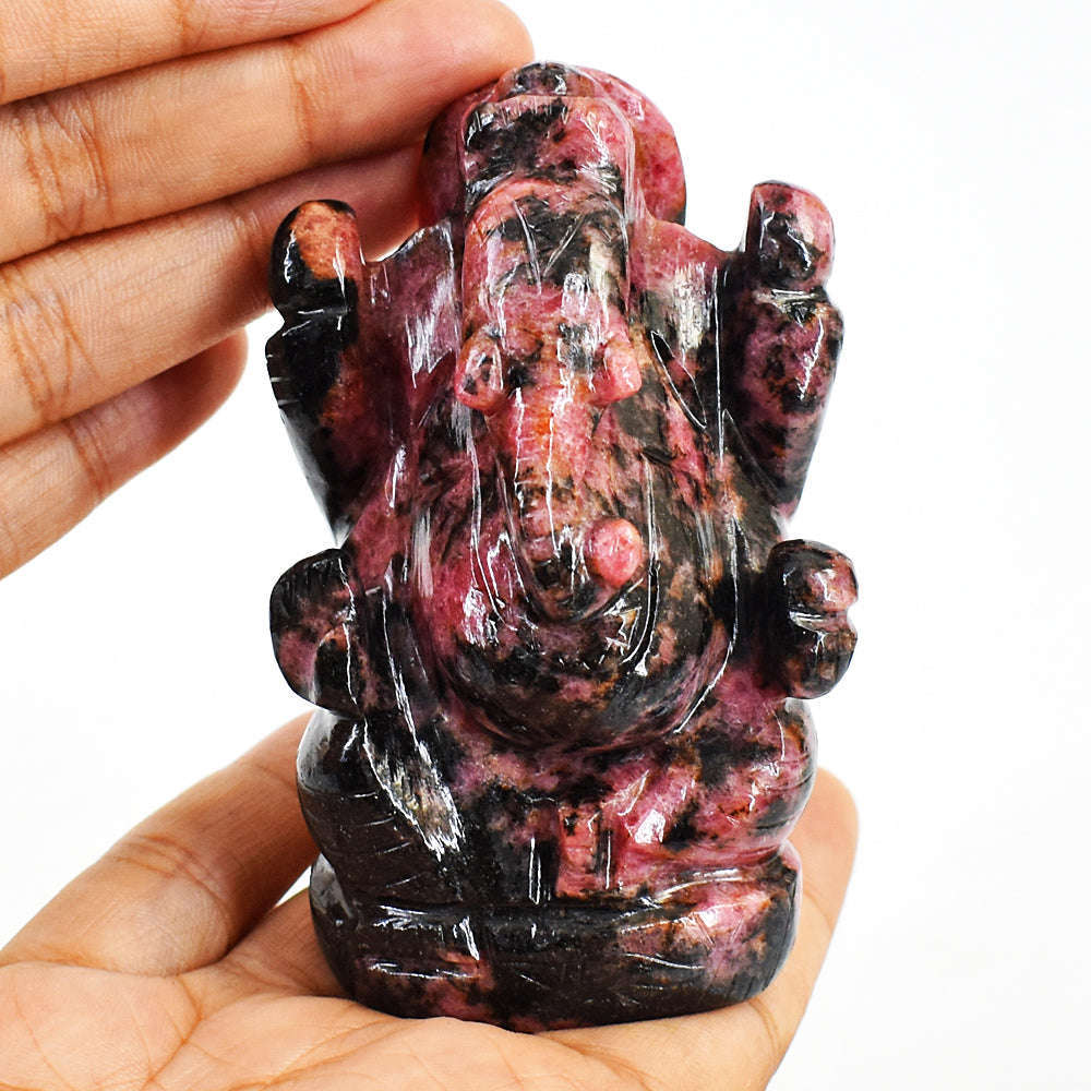gemsmore:Rhodonite Hand Carved Genuine Crystal Gemstone Carving Lord Ganesha