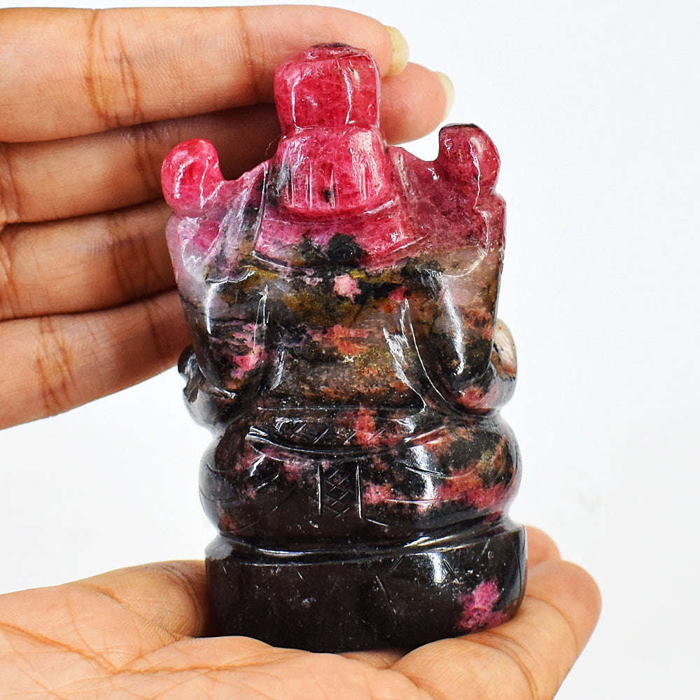 gemsmore:Rhodonite Hand Carved Lord Ganesha
