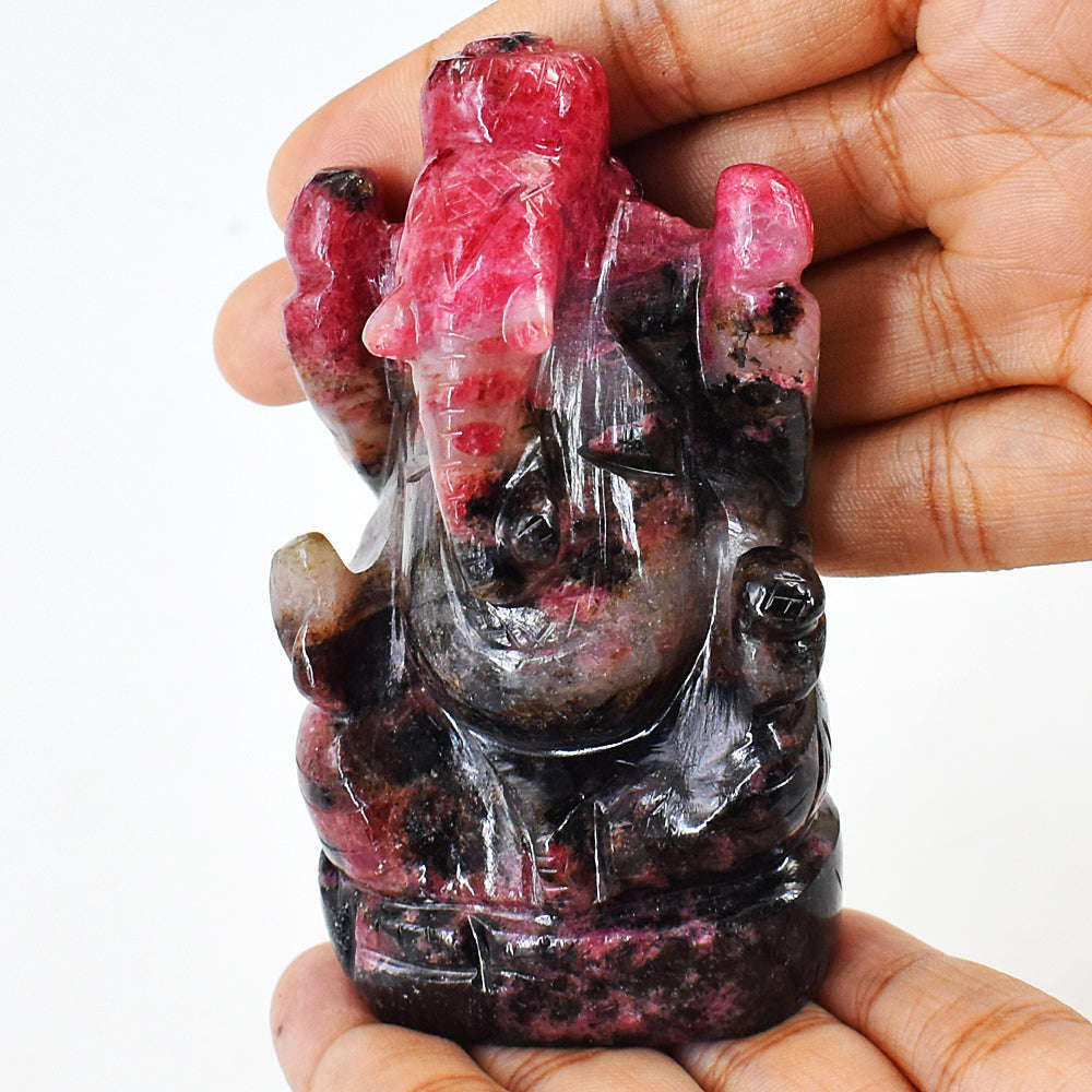 gemsmore:Rhodonite Hand Carved Lord Ganesha