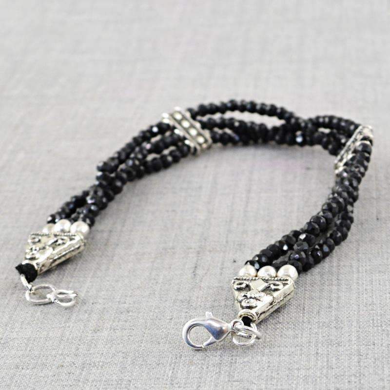 gemsmore:Round Shape Black Spinel Bracelet Natural Faceted Beads