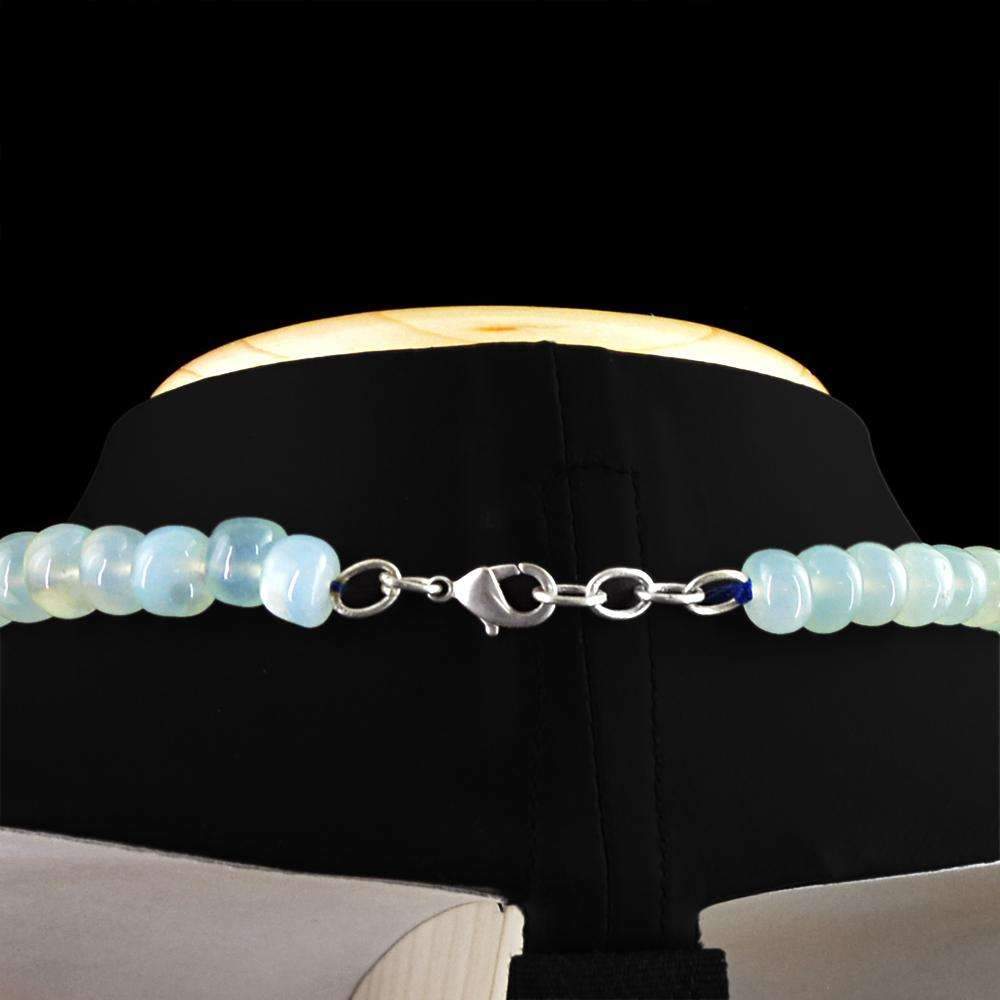 gemsmore:Round Shape Blue Chalcedony Necklace Natural 20 Inches Long Unheated Beads