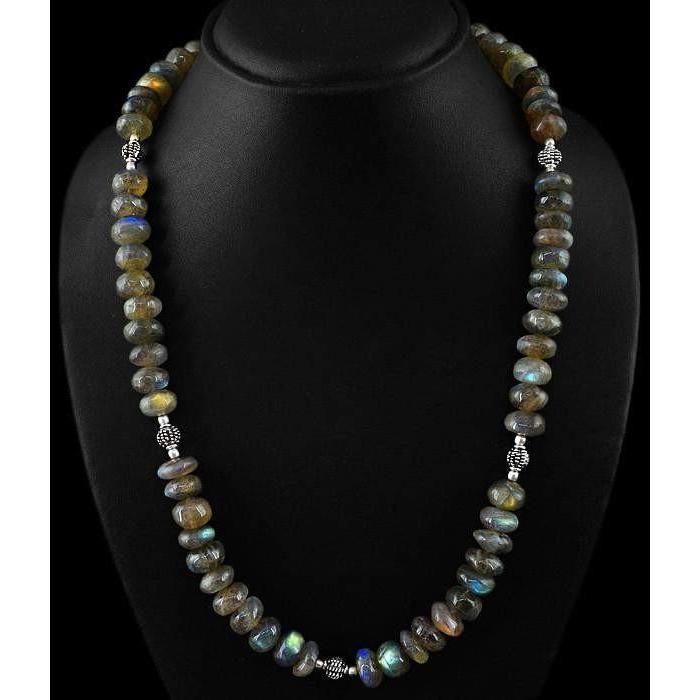 gemsmore:Round Shape Blue & Golden Flash Labradorite Necklace Natural Untreated Beads