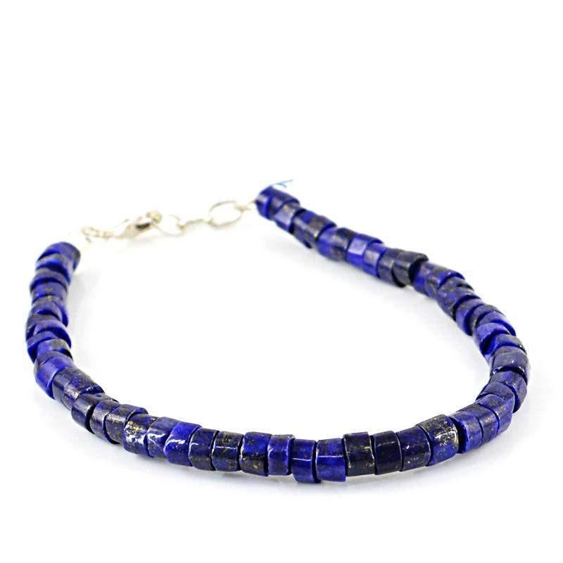 gemsmore:Round Shape Blue Lapis Lazuli Bracelet Natural Untreated Beads