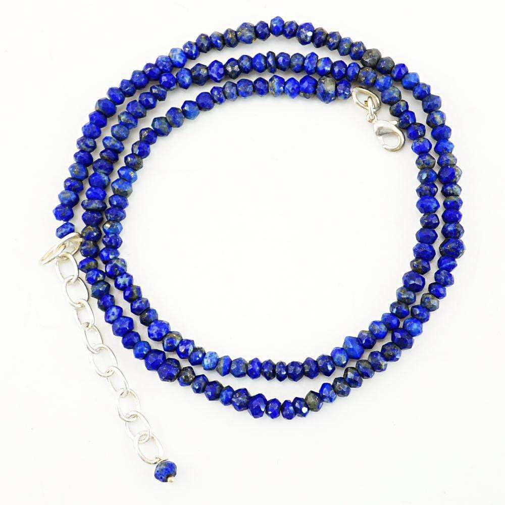 gemsmore:Round Shape Blue Lapis Lazuli Necklace Natural Faceted Beads