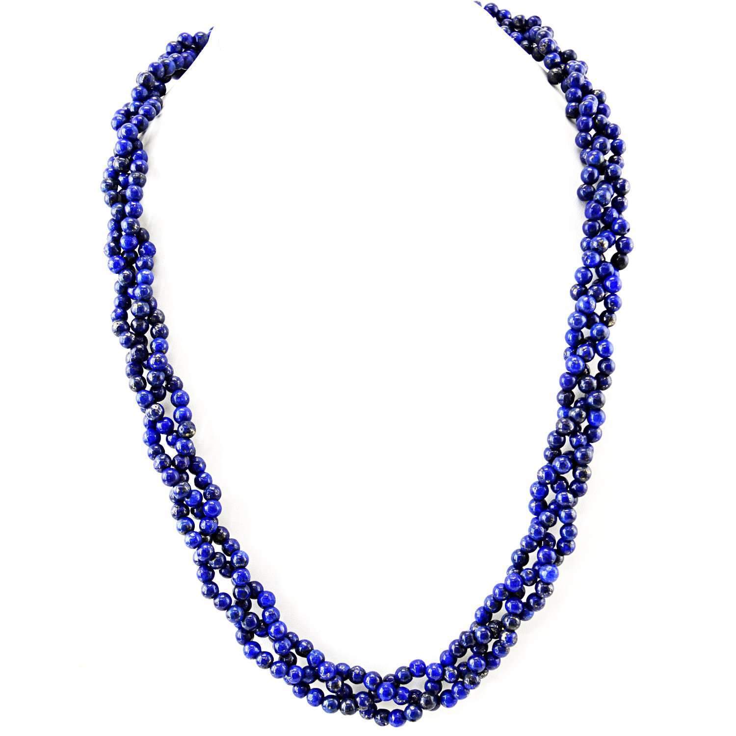 gemsmore:Round Shape Blue Lapis Lazuli Necklace Natural Untreated Beads