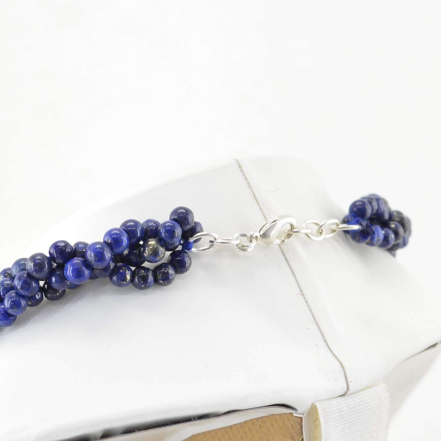 gemsmore:Round Shape Blue Lapis Lazuli Necklace Natural Untreated Beads