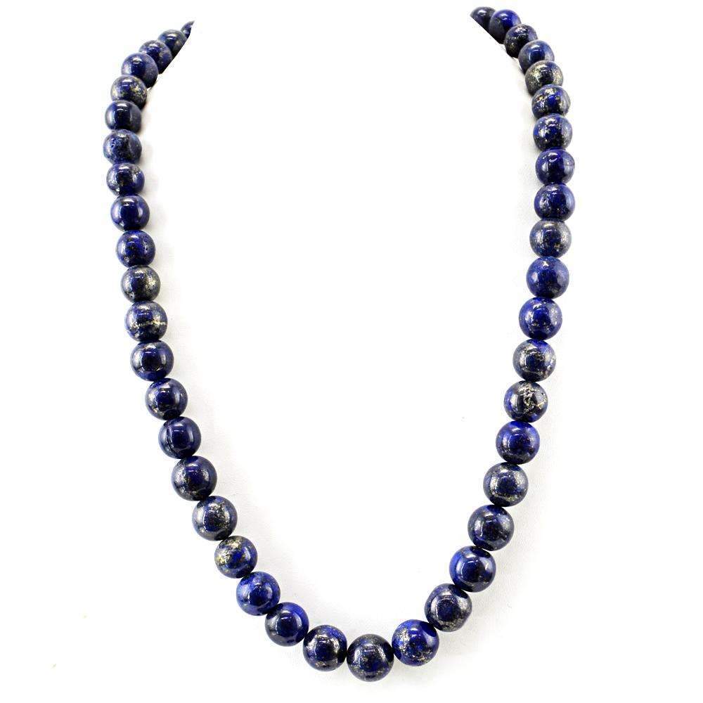 gemsmore:Round Shape Blue Lapis Lazuli Necklace Natural Untreated Beads