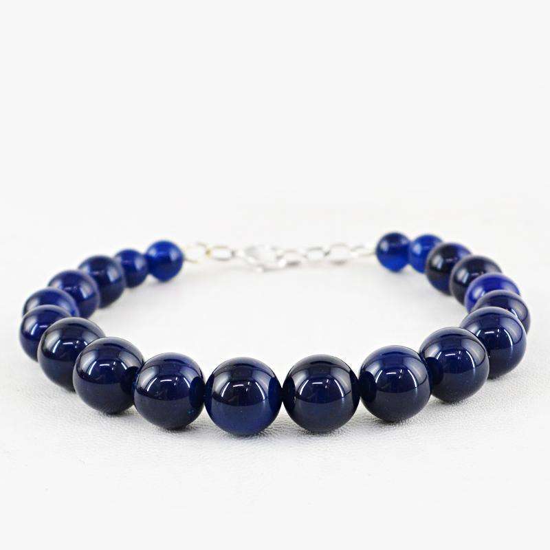 gemsmore:Round Shape Blue Onyx Beads Bracelet Natural Untreated