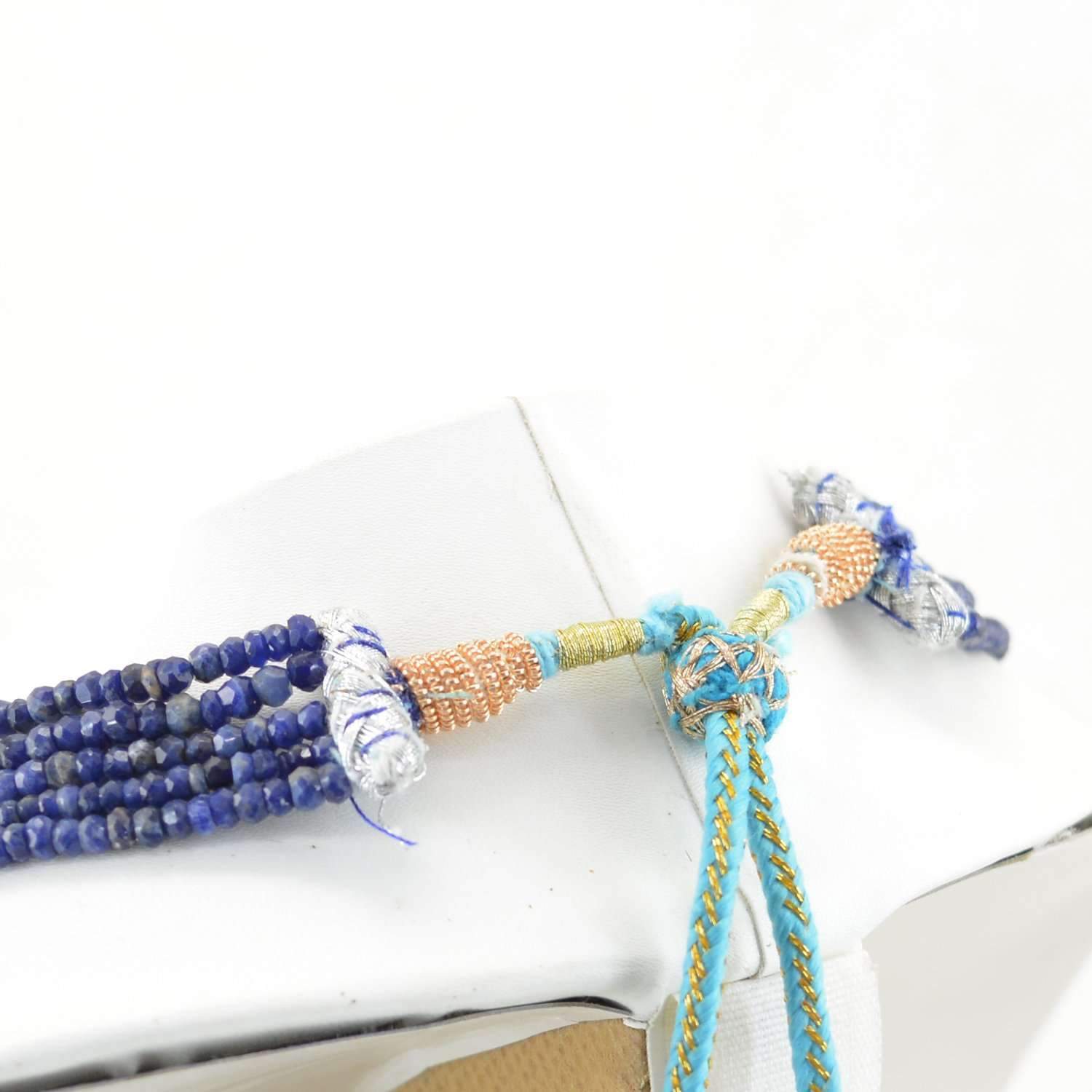 gemsmore:Round Shape Blue Sodalite Necklace Natural 5 Strand Faceted Beads
