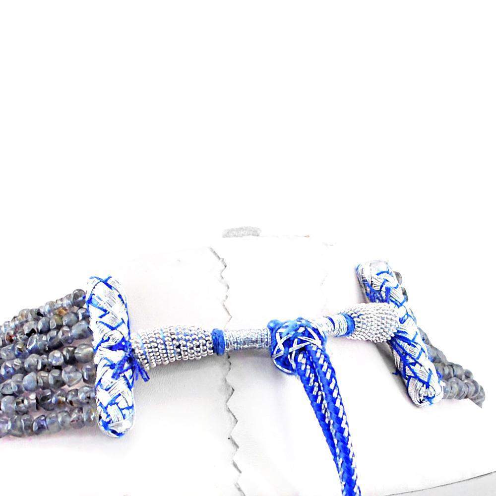 gemsmore:Round Shape Blue Tanzanite Necklace Natural 7 Line Faceted Beads