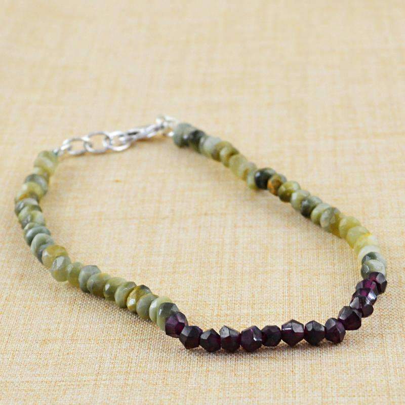 gemsmore:Round Shape Cat's Eye & Red Garnet Bracelet - Natural Faceted Beads