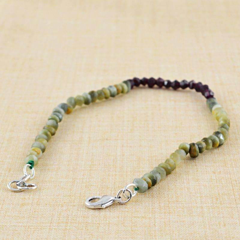 gemsmore:Round Shape Cat's Eye & Red Garnet Bracelet - Natural Faceted Beads