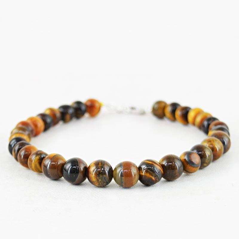 gemsmore:Round Shape Golden Tiger Eye Bracelet Natural Untreated Beads