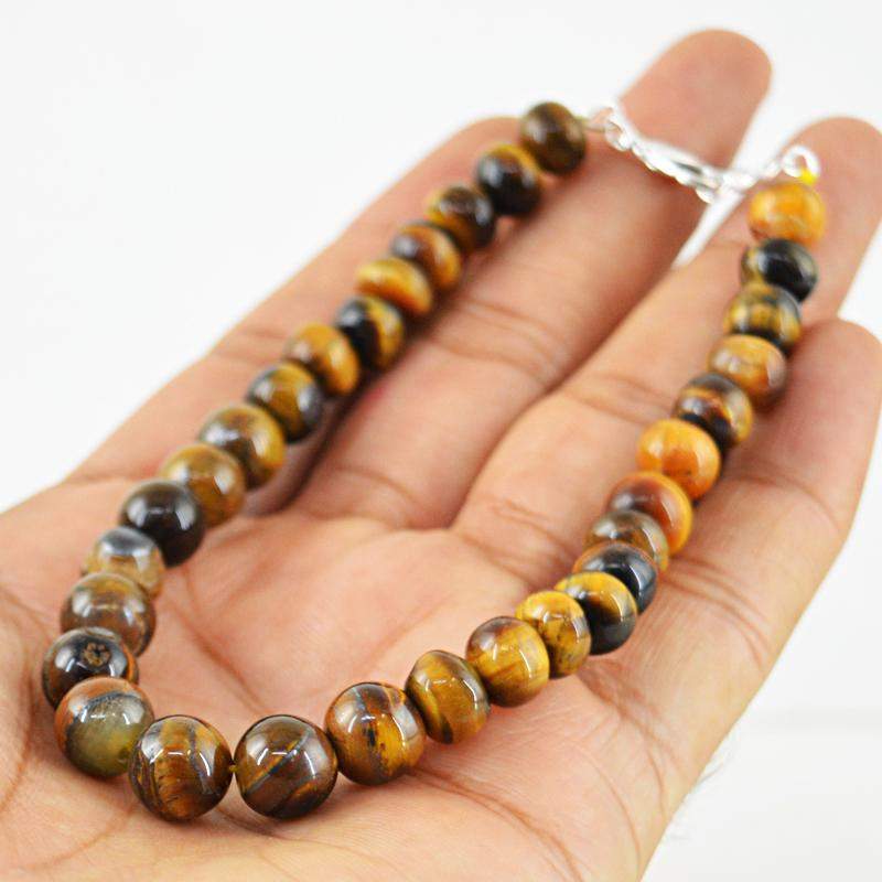 gemsmore:Round Shape Golden Tiger Eye Bracelet Natural Untreated Beads