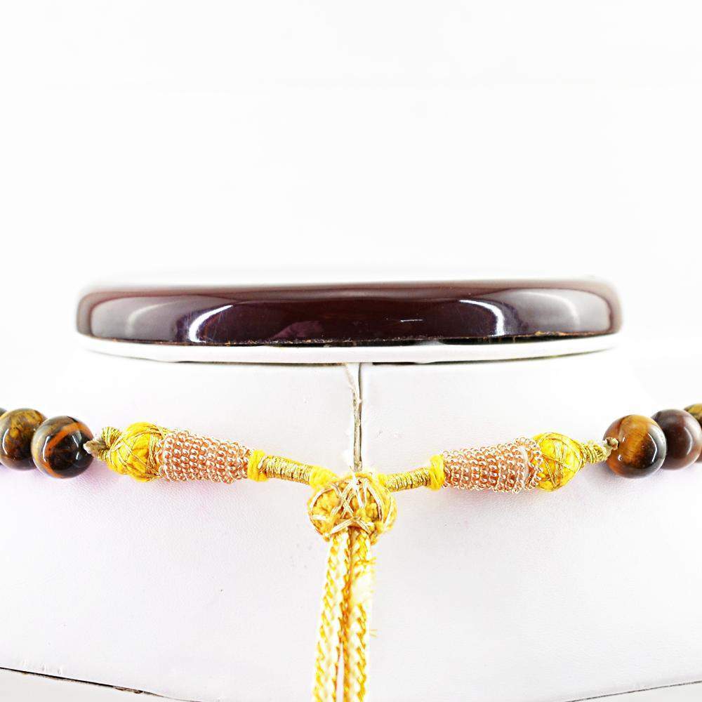gemsmore:Round Shape Golden Tiger Eye Necklace Natural Untreated Beads