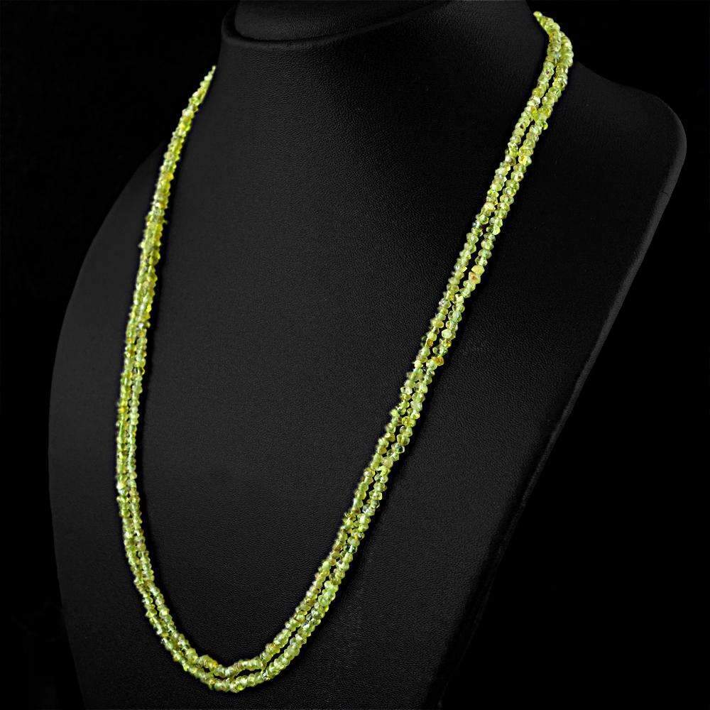 gemsmore:Round Shape Green Peridot Necklace Natural 2 Line Faceted Beads