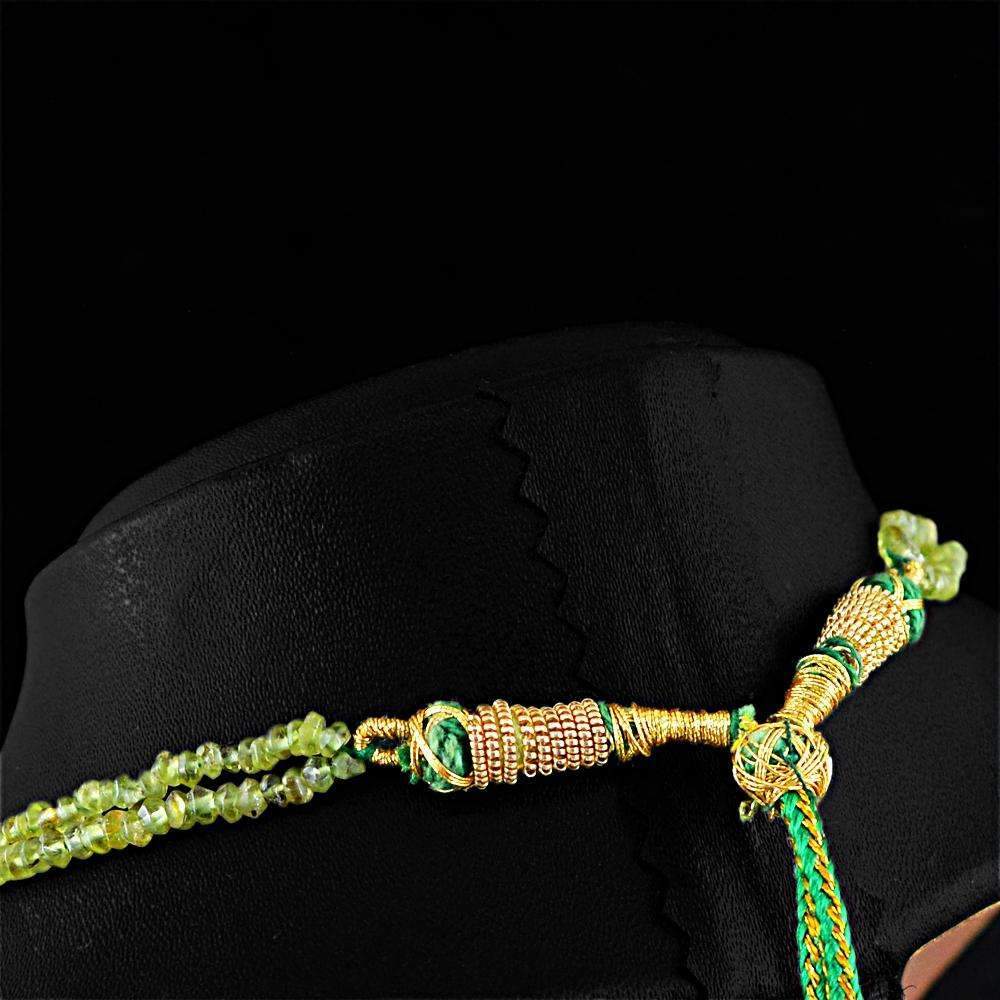 gemsmore:Round Shape Green Peridot Necklace Natural 2 Line Faceted Beads