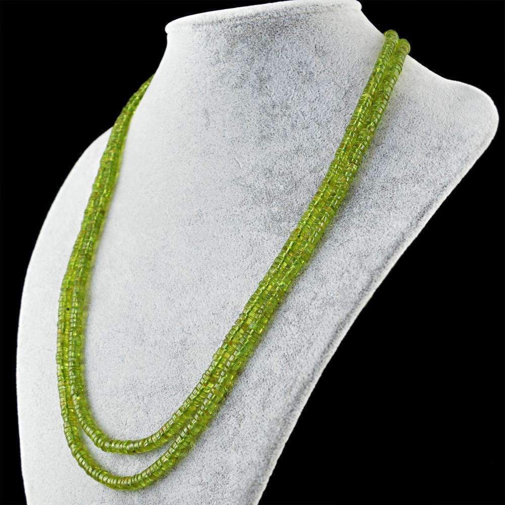 gemsmore:Round Shape Green Peridot Necklace Natural 2 Line Untreated Beads