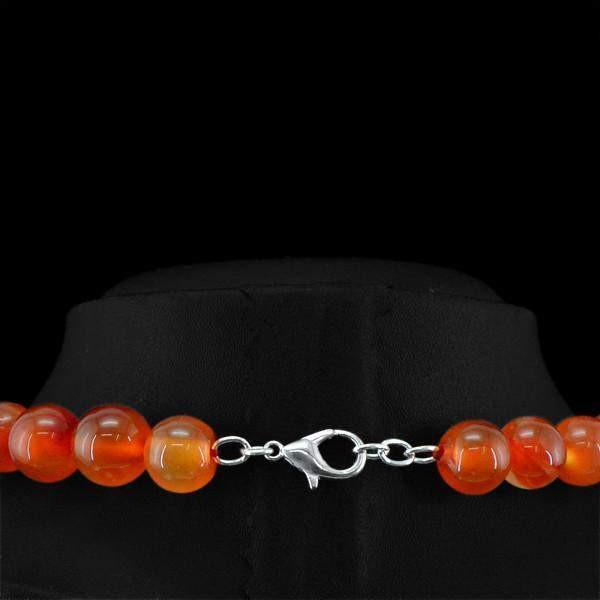 gemsmore:Round Shape Natural Orange Onyx Necklace Untreated Beads
