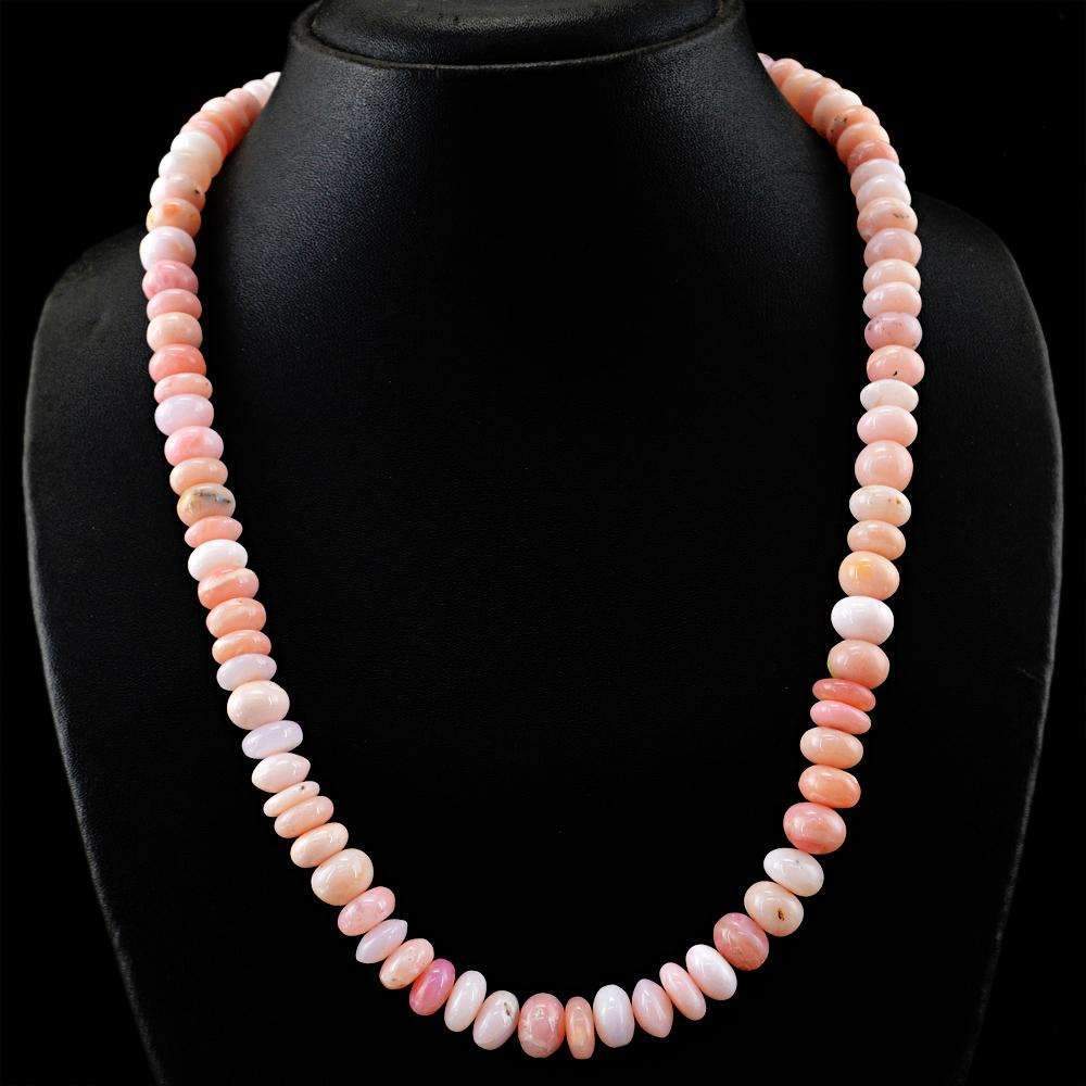 gemsmore:Round Shape Pink Opal Necklace Natural Untreated Beads