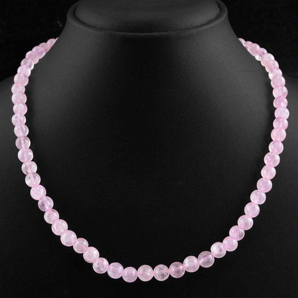 gemsmore:Round Shape Pink Rose Quartz Necklace - Unheated Beads