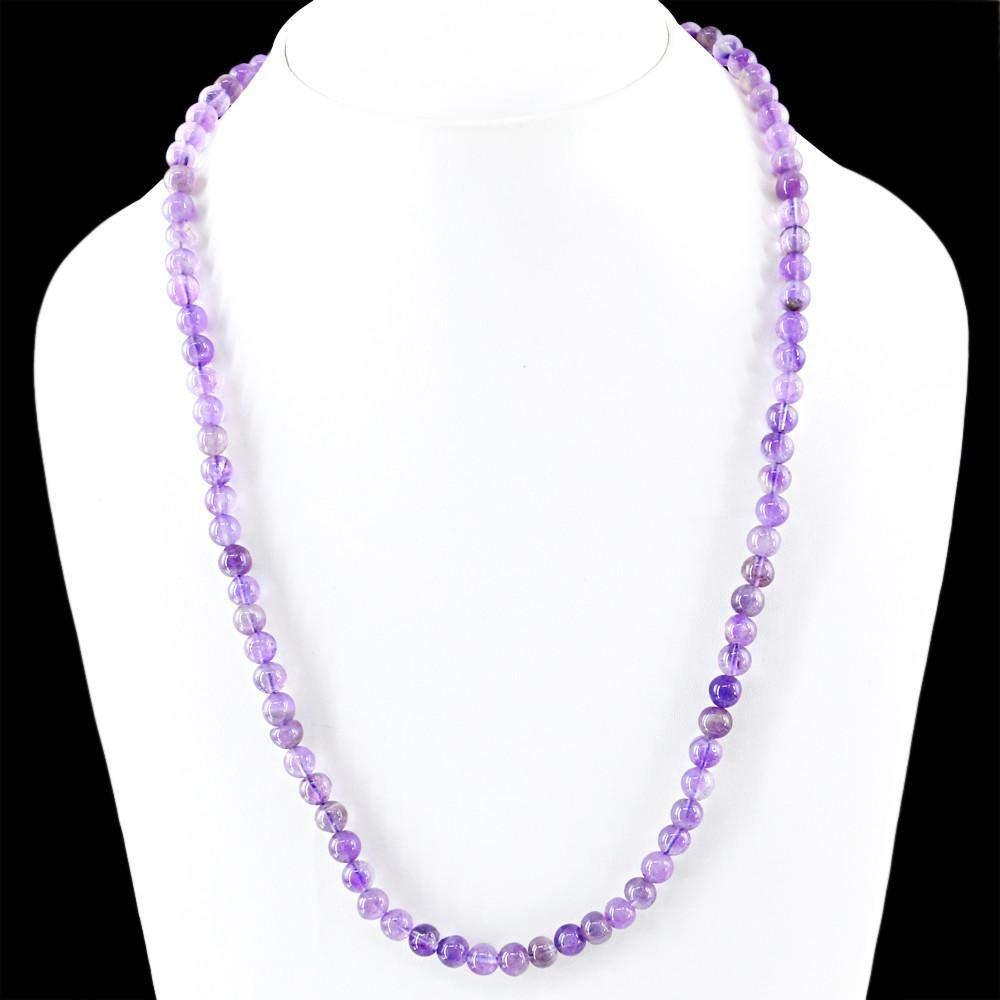 gemsmore:Round Shape Purple Amethyst Necklace Natural Untreated Beads