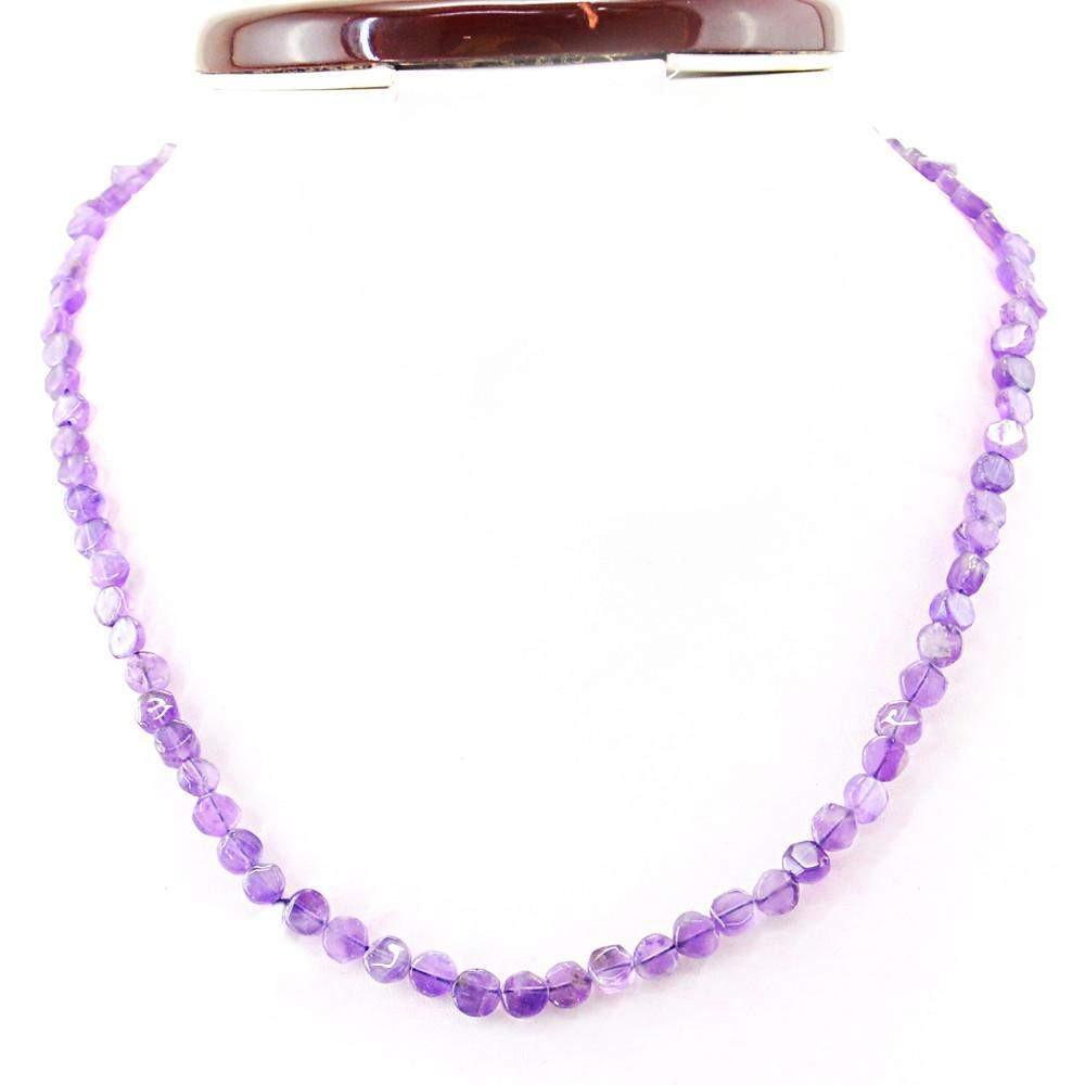 gemsmore:Round Shape Purple Amethyst Necklace Natural Untreated Beads