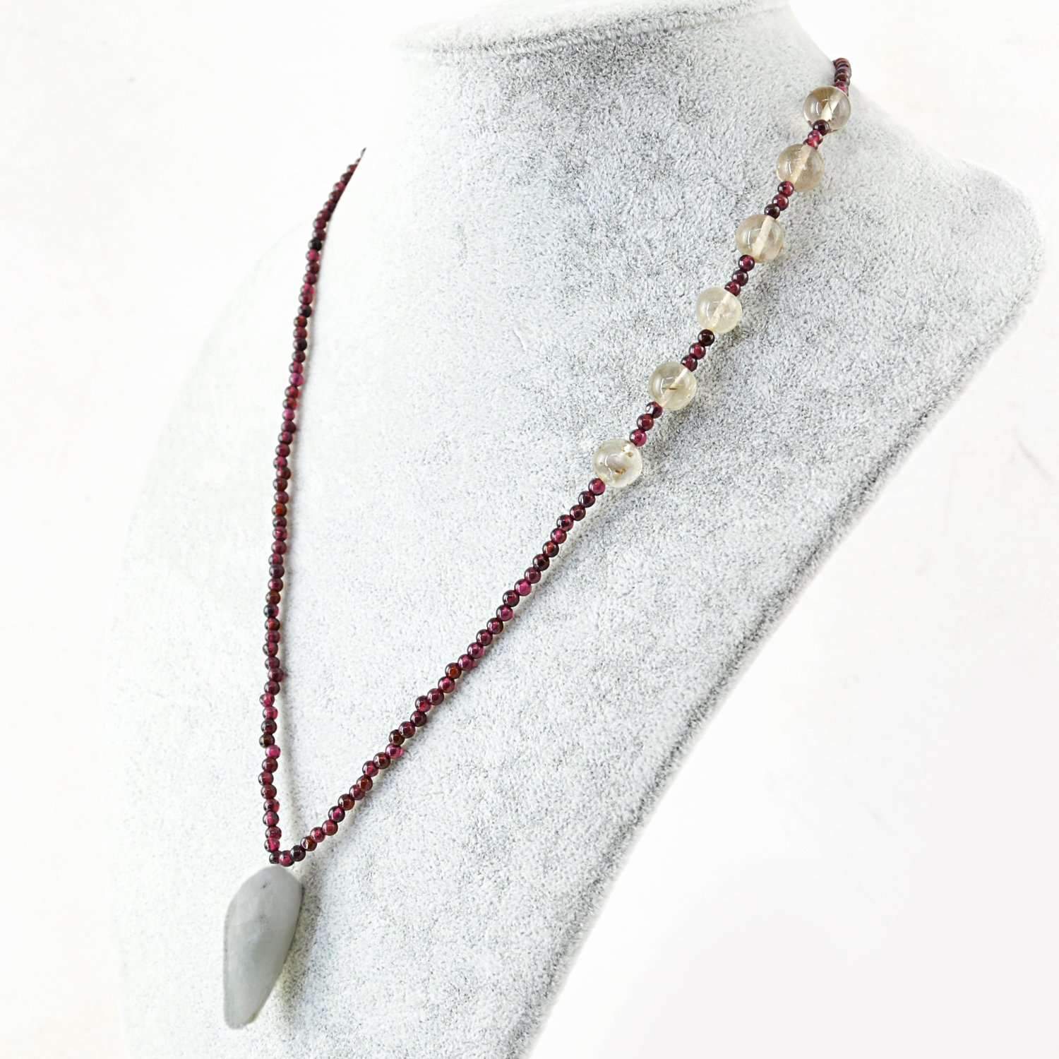 gemsmore:Round Shape Red Garnet & Rutile Quartz Necklace Natural Untreated Beads
