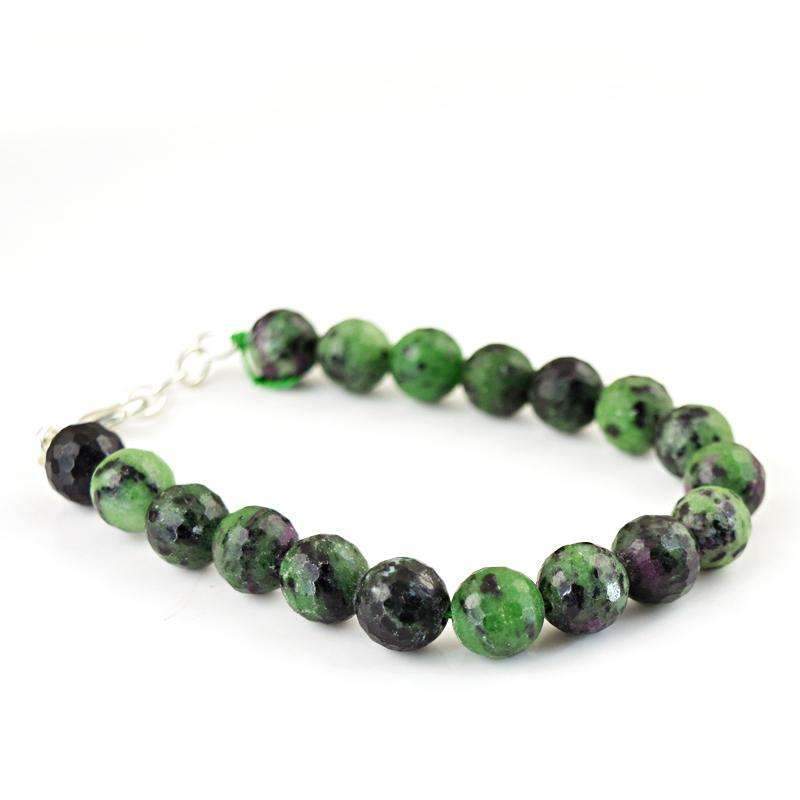 gemsmore:Round Shape Ruby Ziosite Bracelet Natural Faceted Beads