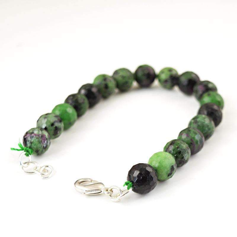 gemsmore:Round Shape Ruby Ziosite Bracelet Natural Faceted Beads