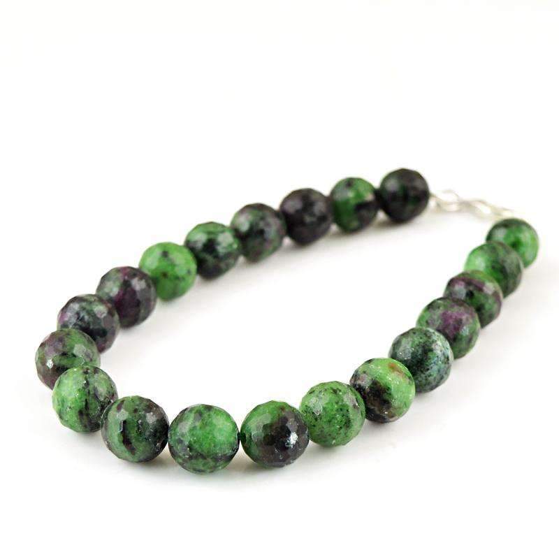 gemsmore:Round Shape Ruby Ziosite Bracelet Natural Faceted Beads