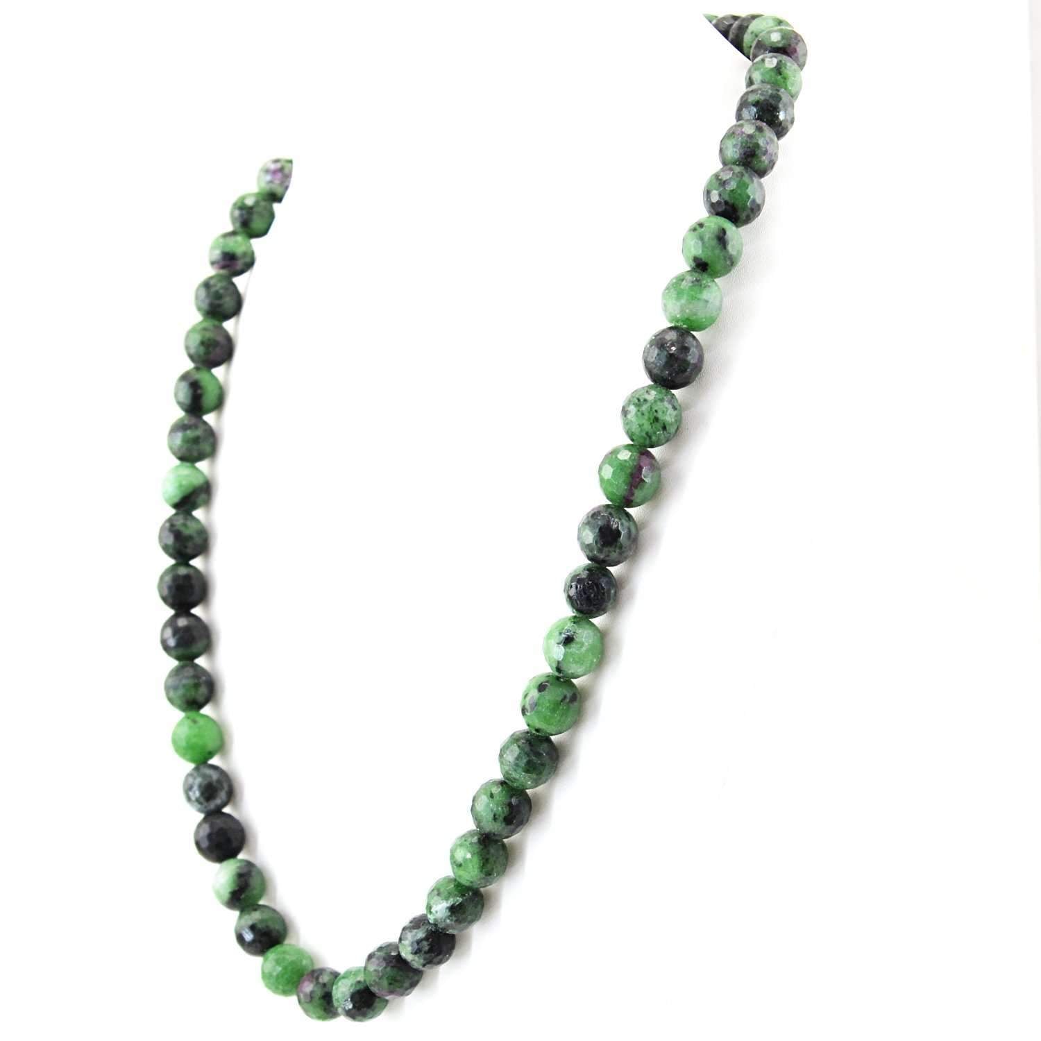 gemsmore:Round Shape Ruby Ziosite Necklace Natural Faceted Beads