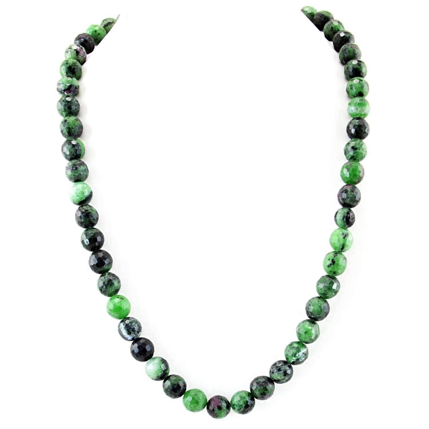 gemsmore:Round Shape Ruby Ziosite Necklace Natural Faceted Beads