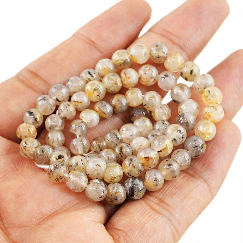 gemsmore:Round Shape Rutile Quartz Strand Natural Untreated Drilled Beads