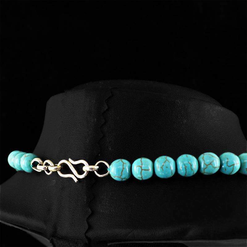 gemsmore:Round Shape Turquoise Necklace Natural 20 Inches Long Untreated Beads