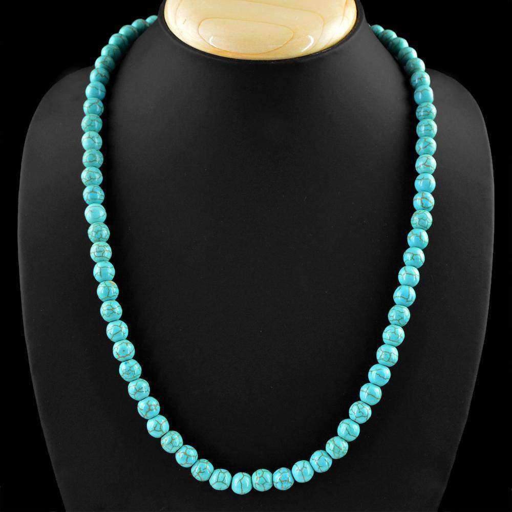 gemsmore:Round Shape Turquoise Necklace Natural Single Strand Untreated Beads