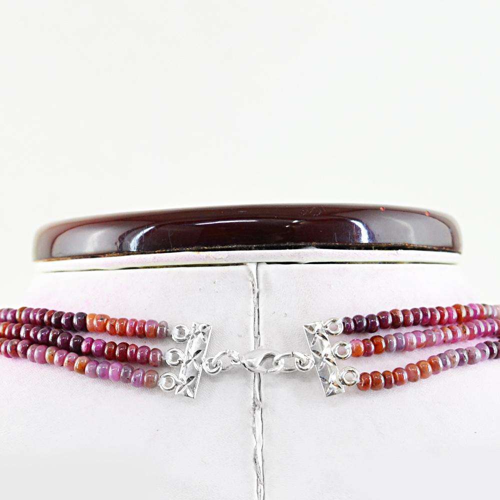 gemsmore:Round Shape Untreated Ruby Necklace Natural 3 Strand