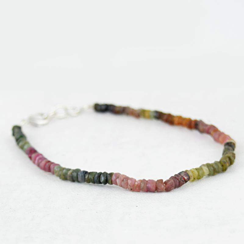 gemsmore:Round Shape Watermelon Tourmaline Bracelet Natural Faceted Beads
