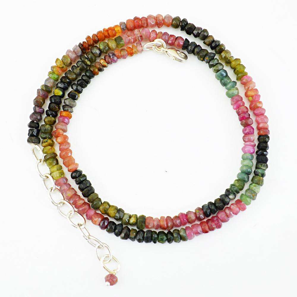 gemsmore:Round Shape Watermelon Tourmaline Necklace Natural Faceted Beads