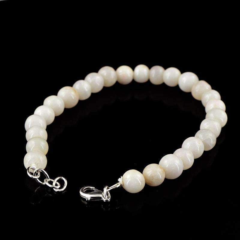 gemsmore:Round Shape White Agate Bracelet - Natural Untreated Beads