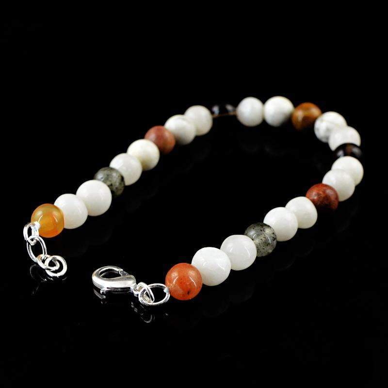 gemsmore:Round Shape White Agate & Rutile Quartz Bracelet Natural Untreated Beads