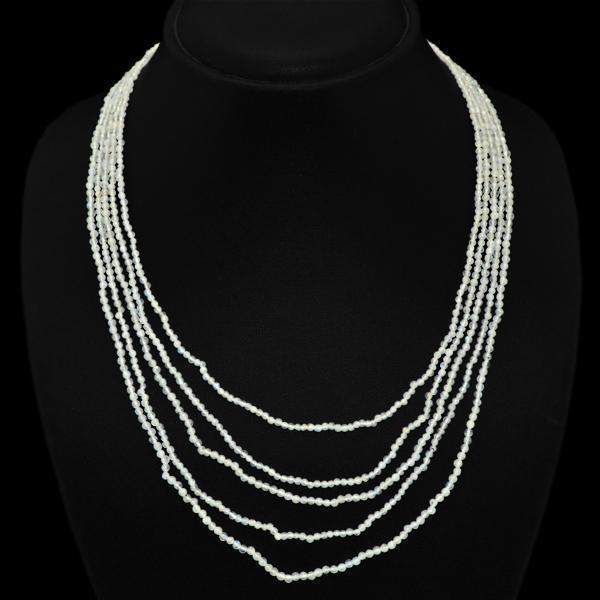 gemsmore:Round Shape White Moonstone Necklace Natural 4 Line Untreated Beads