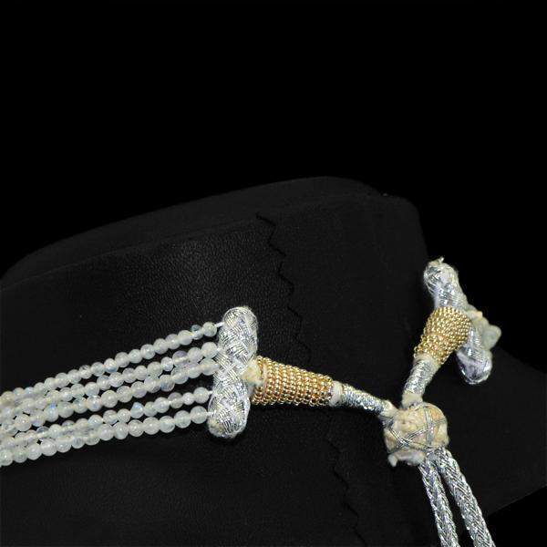 gemsmore:Round Shape White Moonstone Necklace Natural 4 Line Untreated Beads