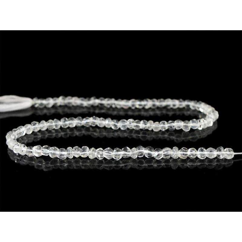 gemsmore:Round Shape White Quartz Drilled Beads Strand Natural Faceted