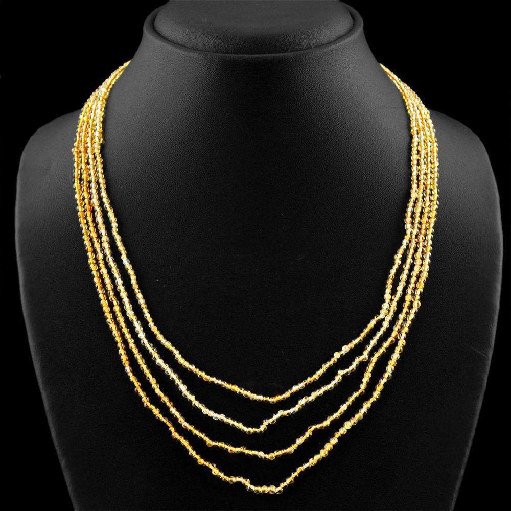 gemsmore:Round Shape Yellow Citrine Necklace Natural 4 Strand Untreated Beads