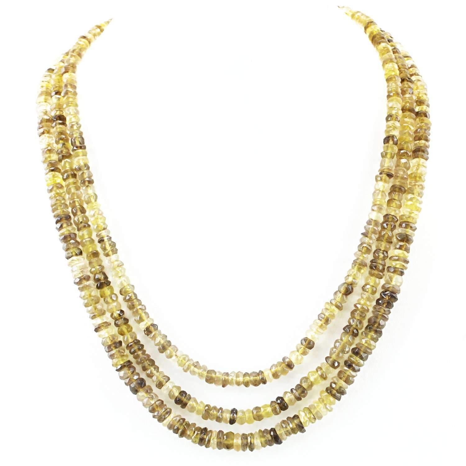 gemsmore:Rutile Quartz Necklace Natural 3 Strand Round Shape Faceted Beads