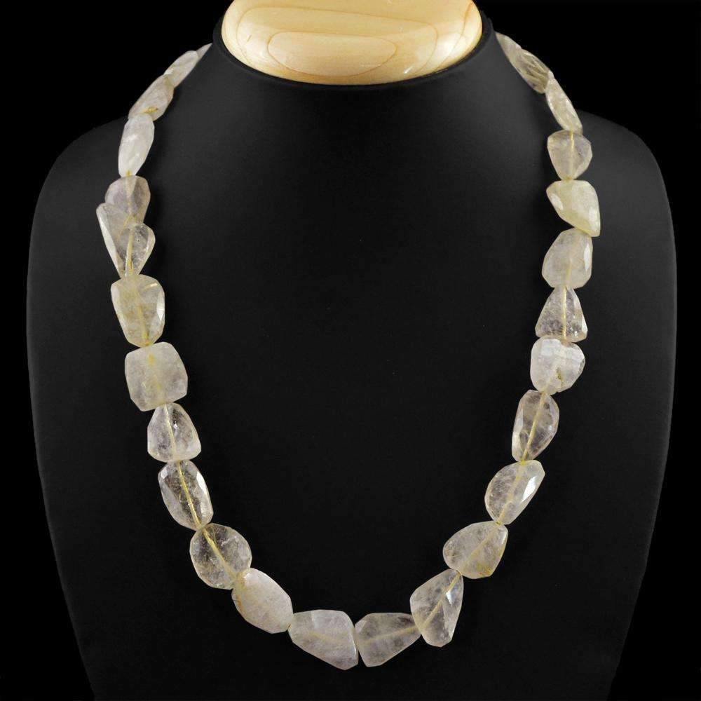 gemsmore:Rutile Quartz Necklace Natural Single Strand Faceted Beads
